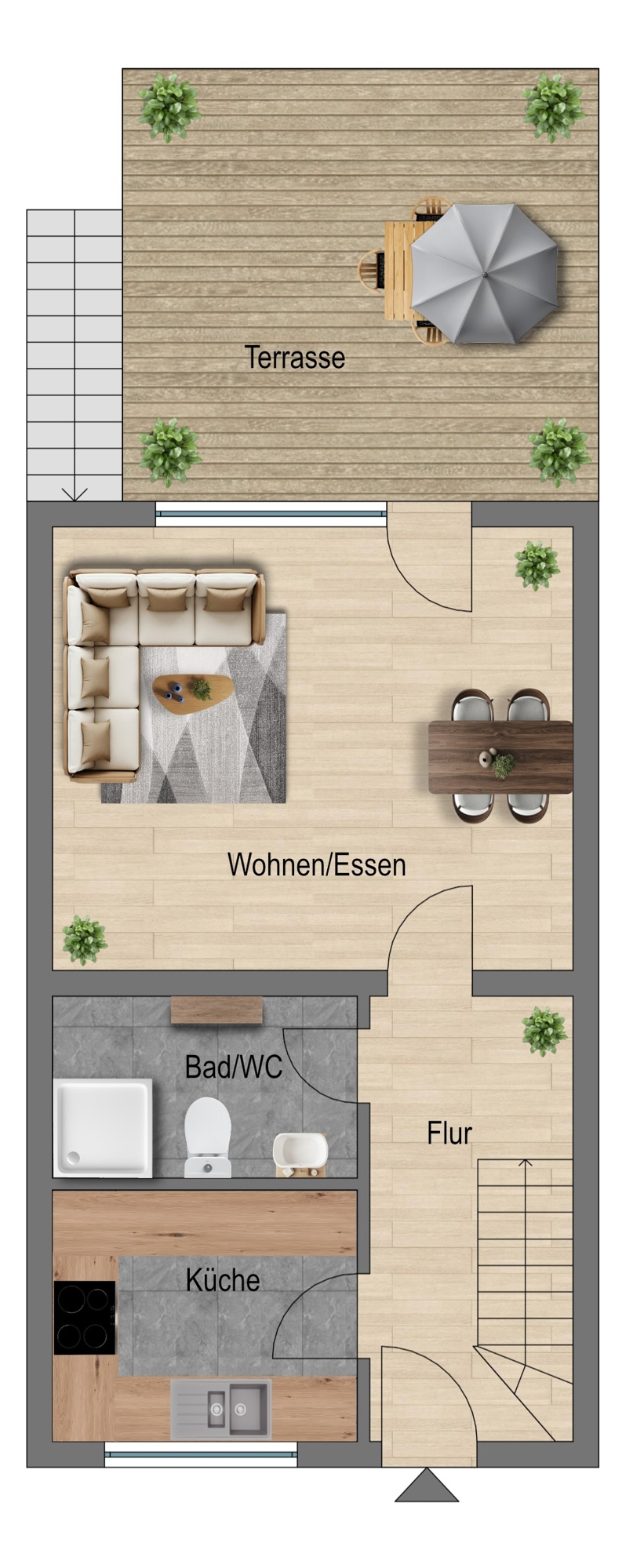 GrundrissEG Reihenmittelhaus Duisburg / Aldenrade