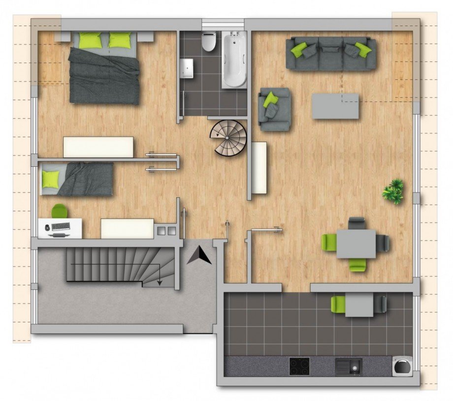 Grundriss 1.OG Maisonettewohnung Moers / Holderberg